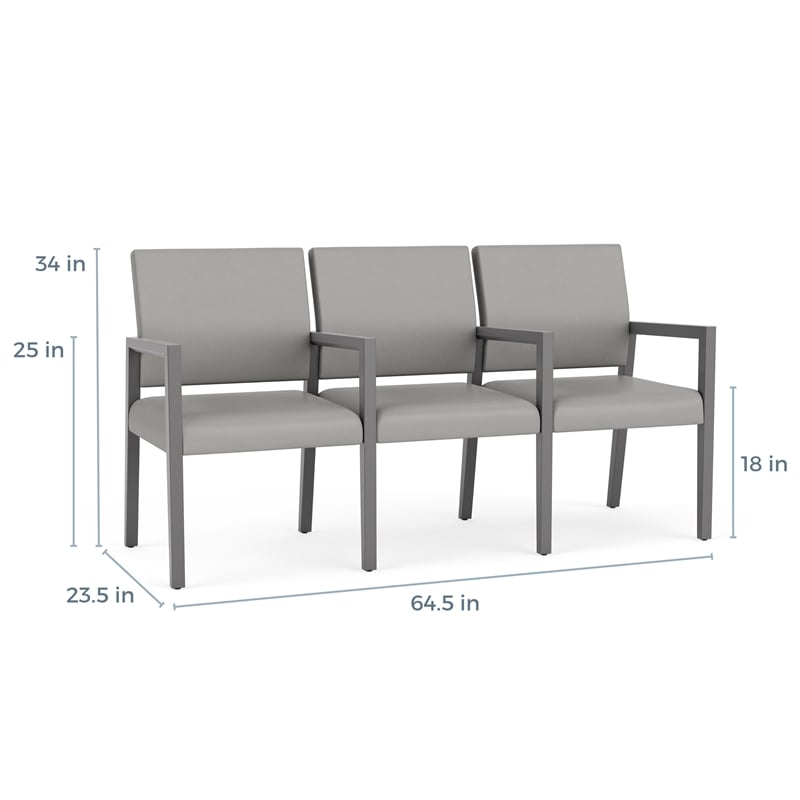 Lesro Brooklyn Waiting Reception 3 Seat Tandem Seating Wood Frame in Blue