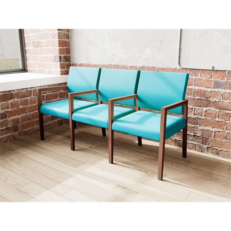 Lesro Brooklyn Waiting Reception 3 Seat Tandem Seating Wood Frame in Teal