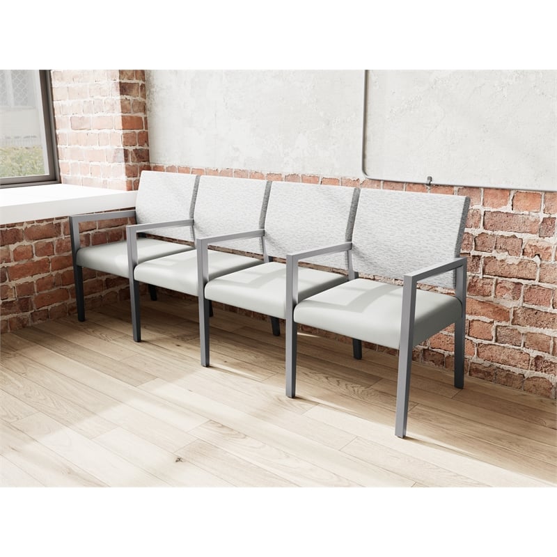 Lesro Brooklyn Waiting Reception 4 Seat Tandem Seating Wood Frame in Gray