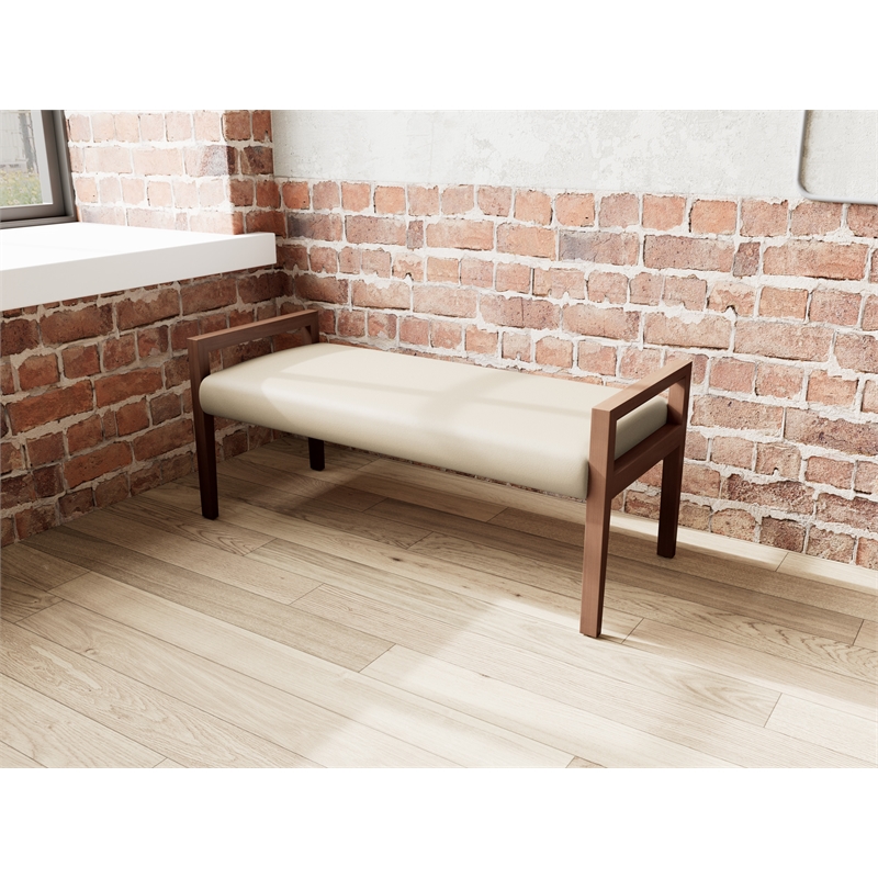 Lesro Brooklyn Waiting Reception 2 Seat Bench Wood Frame in Brown
