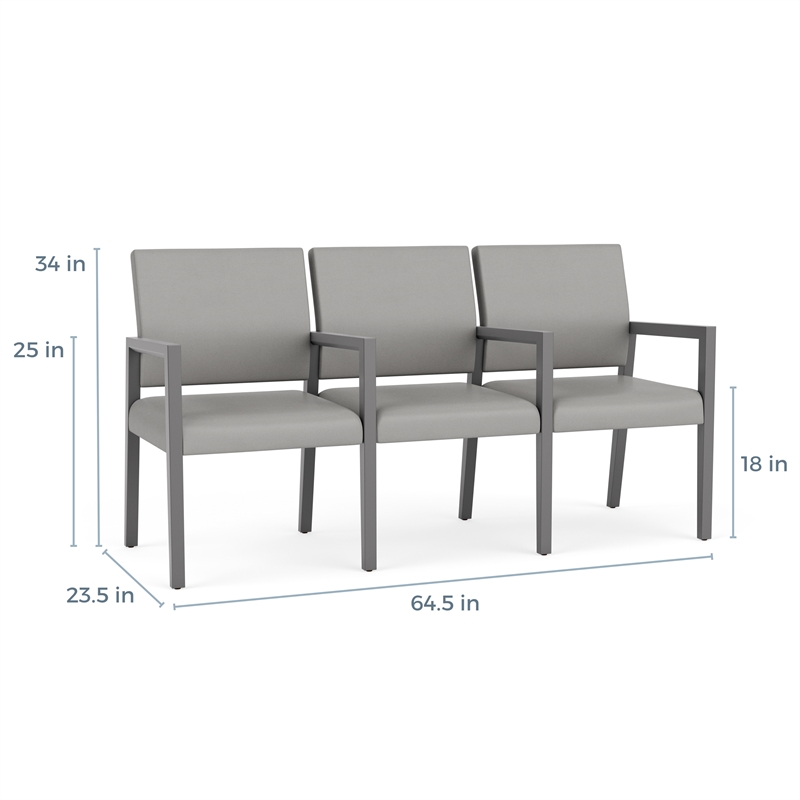 Lesro Brooklyn Waiting Reception 3 Seat Tandem Seating Wood Frame in Gray
