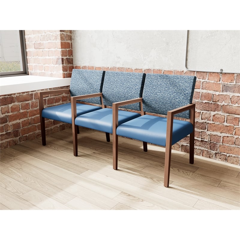 Lesro Brooklyn Waiting Reception 3 Seat Tandem Seating Wood Frame in Blue