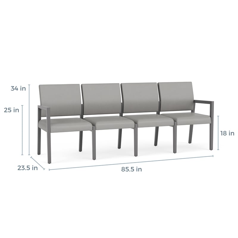 Lesro Brooklyn Waiting Reception 4 Seat Tandem Seating No Center Arms in Gray