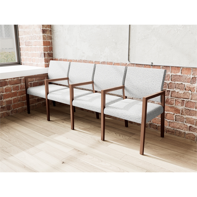 Lesro Brooklyn Waiting Reception 4 Seat Tandem Seating Wood Frame in Gray