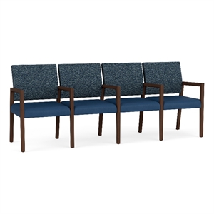 Lesro Brooklyn Waiting Reception 4 Seat Tandem Seating Wood Frame in Blue