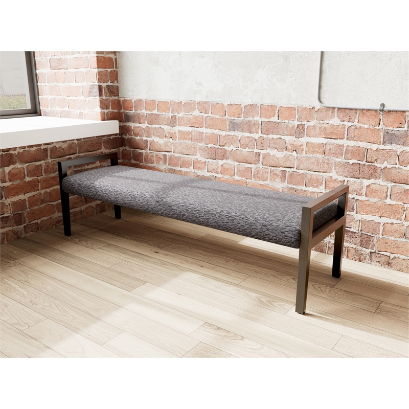 Lesro Brooklyn Waiting Reception 3 Seat Bench Wood Frame in Gray