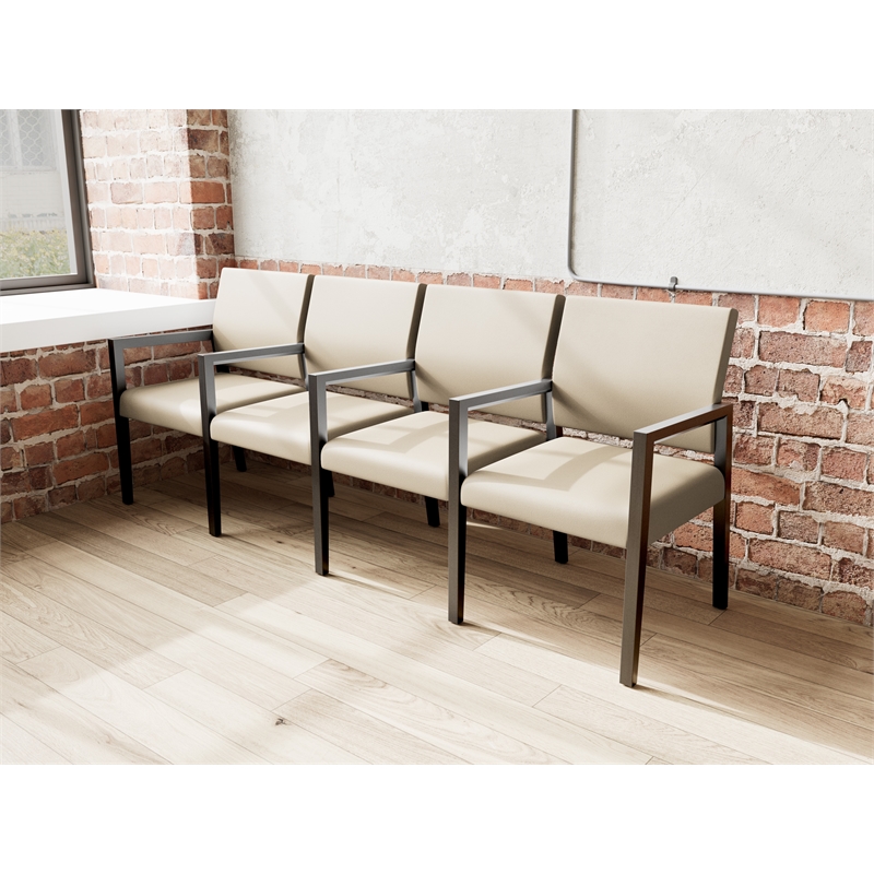 Lesro Brooklyn Waiting Reception 4 Seat Tandem Seating Wood Frame in Brown
