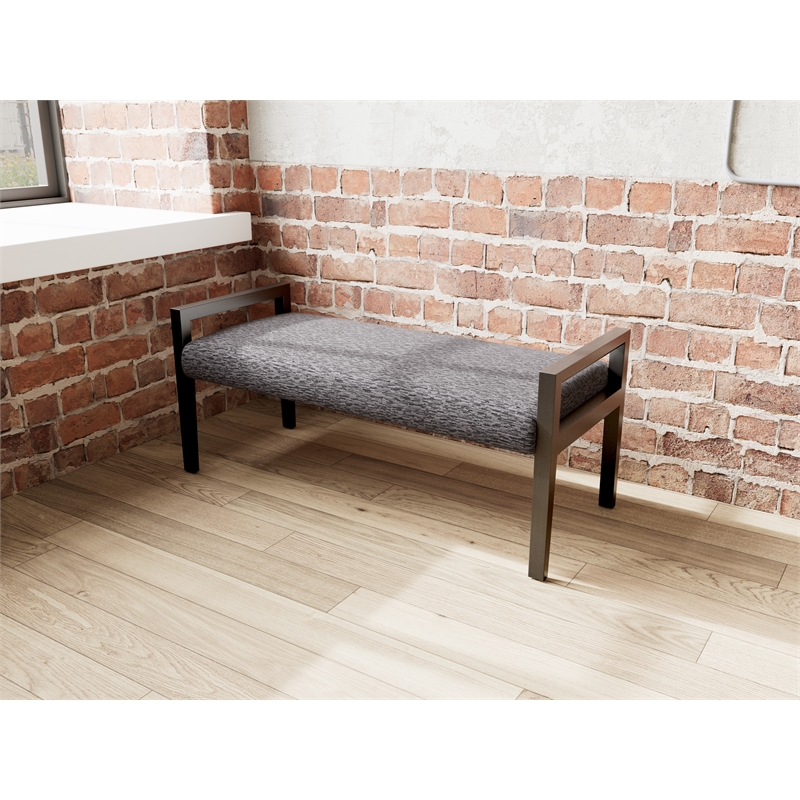 Lesro Brooklyn Waiting Reception 2 Seat Bench Wood Frame in Gray