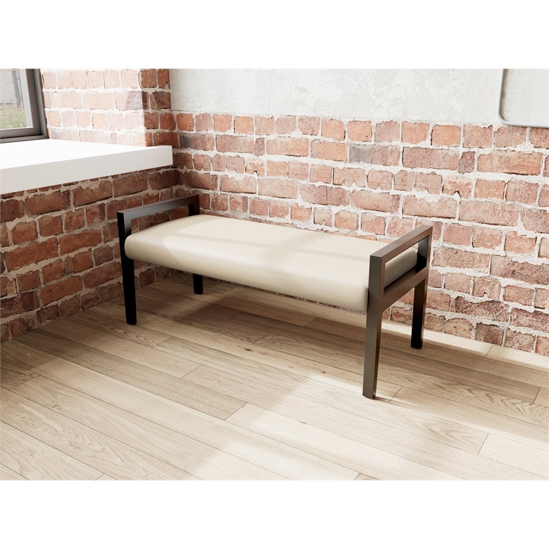 Lesro Brooklyn Waiting Reception 2 Seat Bench Wood Frame in Brown