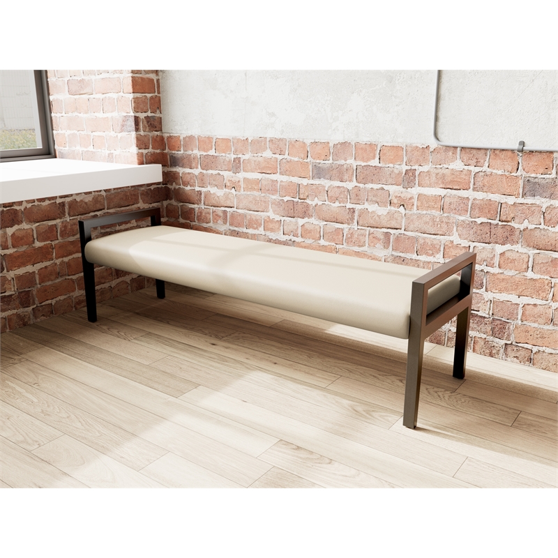 Lesro Brooklyn Waiting Reception 3 Seat Bench Wood Frame in Brown
