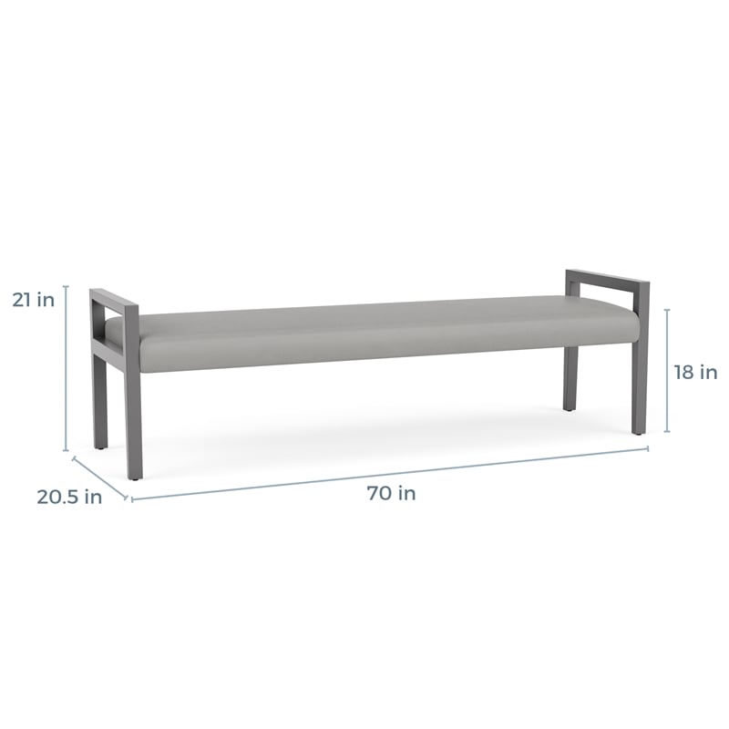 Lesro Brooklyn Waiting Reception 3 Seat Bench Wood Frame in Gray