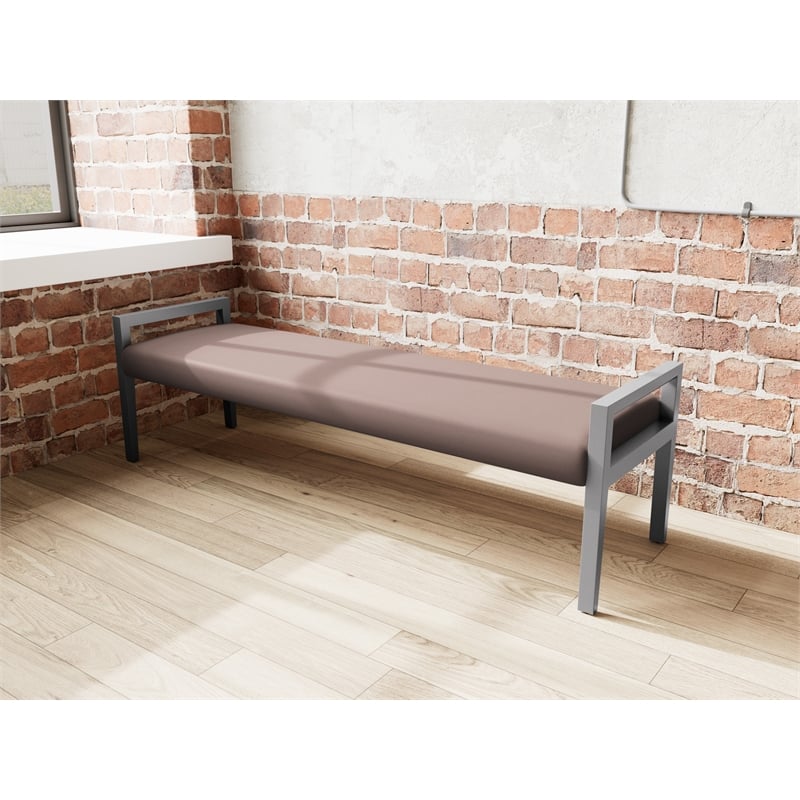 Lesro Brooklyn Waiting Reception 3 Seat Bench Wood Frame in Brown