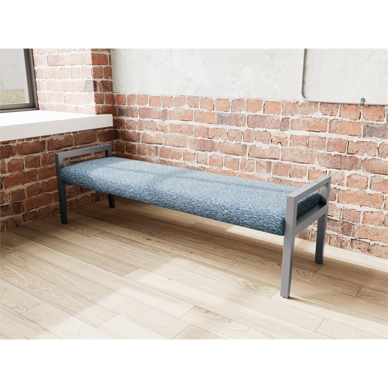 Lesro Brooklyn Waiting Reception 3 Seat Bench Wood Frame in Blue