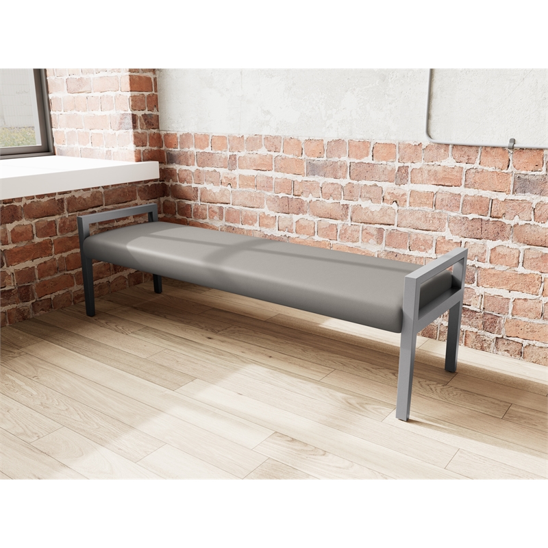Lesro Brooklyn Waiting Reception 3 Seat Bench Wood Frame in Gray