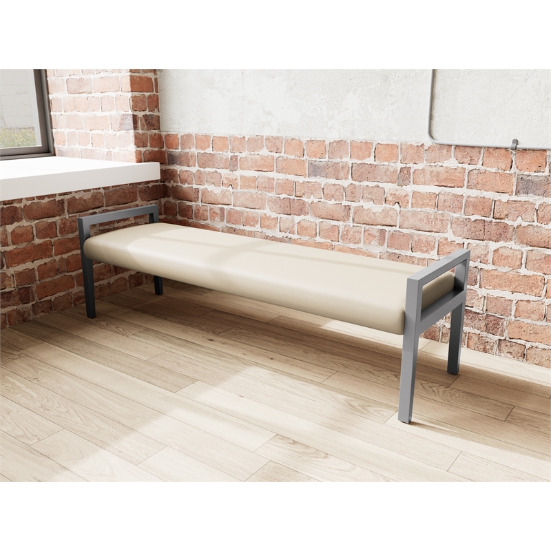 Lesro Brooklyn Waiting Reception 3 Seat Bench Wood Frame in Brown