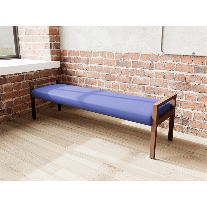 Lesro Brooklyn Waiting Reception 3 Seat Bench Wood Frame in Blue