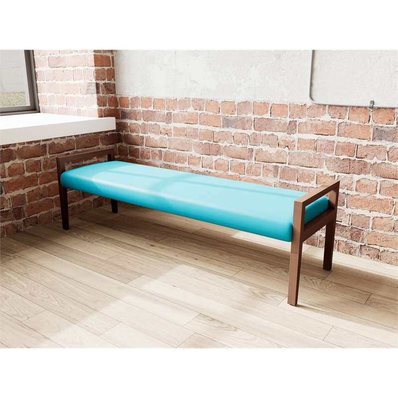 Lesro Brooklyn Waiting Reception 3 Seat Bench Wood Frame in Teal