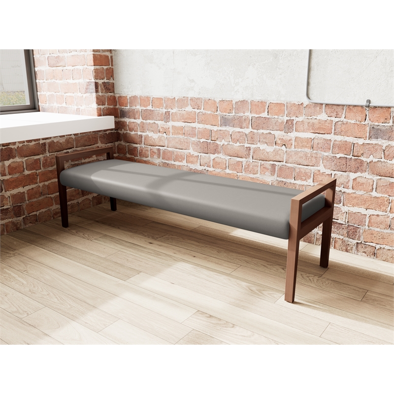 Lesro Brooklyn Waiting Reception 3 Seat Bench Wood Frame in Gray