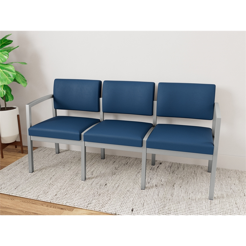 Lesro Industries Steel Waiting Reception 3 Seat Sofa Steel Frame in Blue
