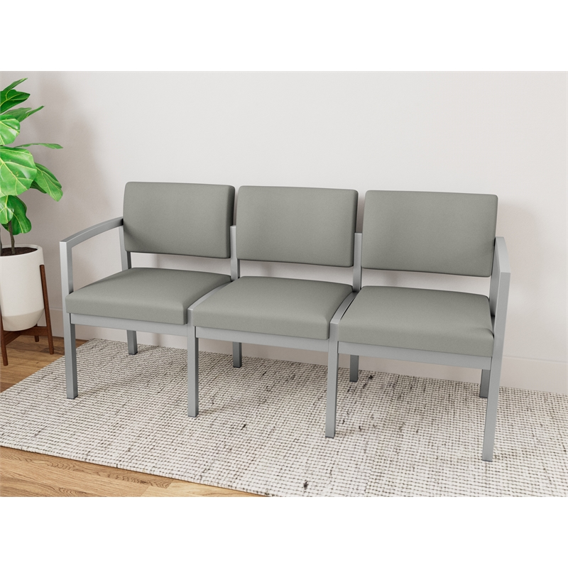 Lesro Industries Steel Waiting Reception 3 Seat Sofa Steel Frame in Gray