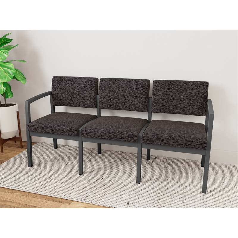 Lesro Industries Steel Waiting Reception 3 Seat Sofa Steel Frame in Black