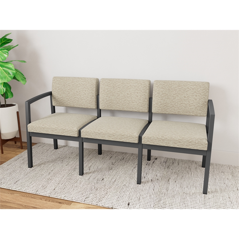 Lesro Industries Steel Waiting Reception 3 Seat Sofa Steel Frame in Brown