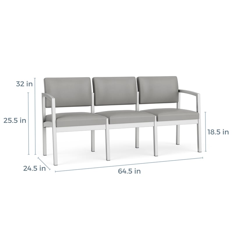 Lesro Industries Steel Waiting Reception 3 Seat Sofa Steel Frame in Blue
