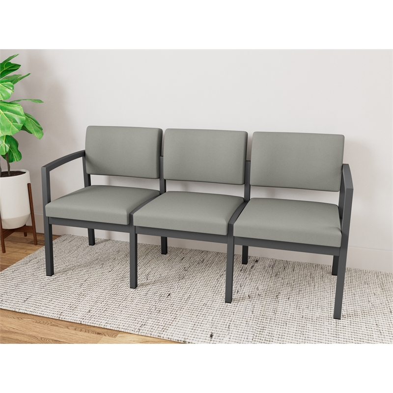 Lesro Industries Steel Waiting Reception 3 Seat Sofa Steel Frame in Gray