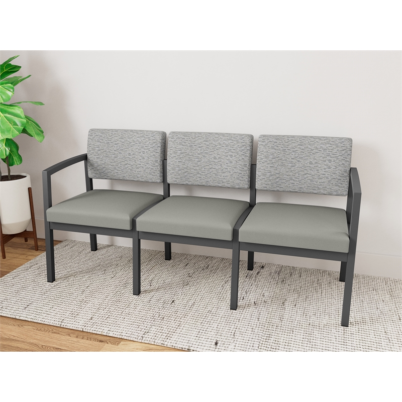 Lesro Industries Steel Waiting Reception 3 Seat Sofa Steel Frame in Gray