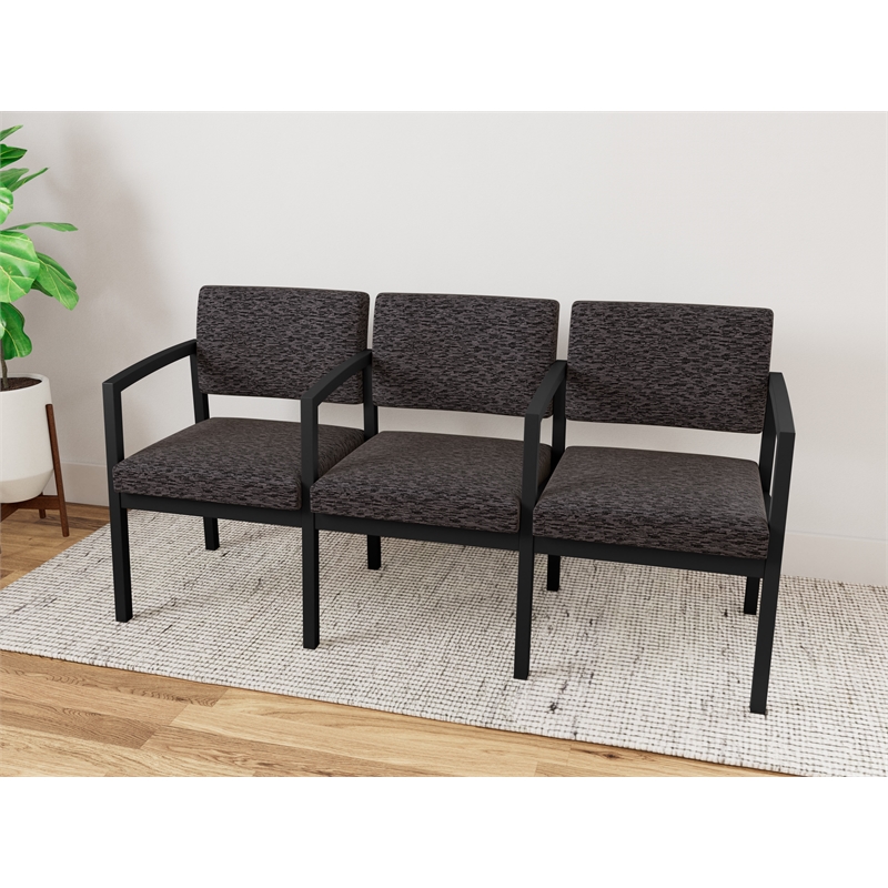 Lesro Industries Steel Waiting Reception 3 Seat Tandem Seating in Black