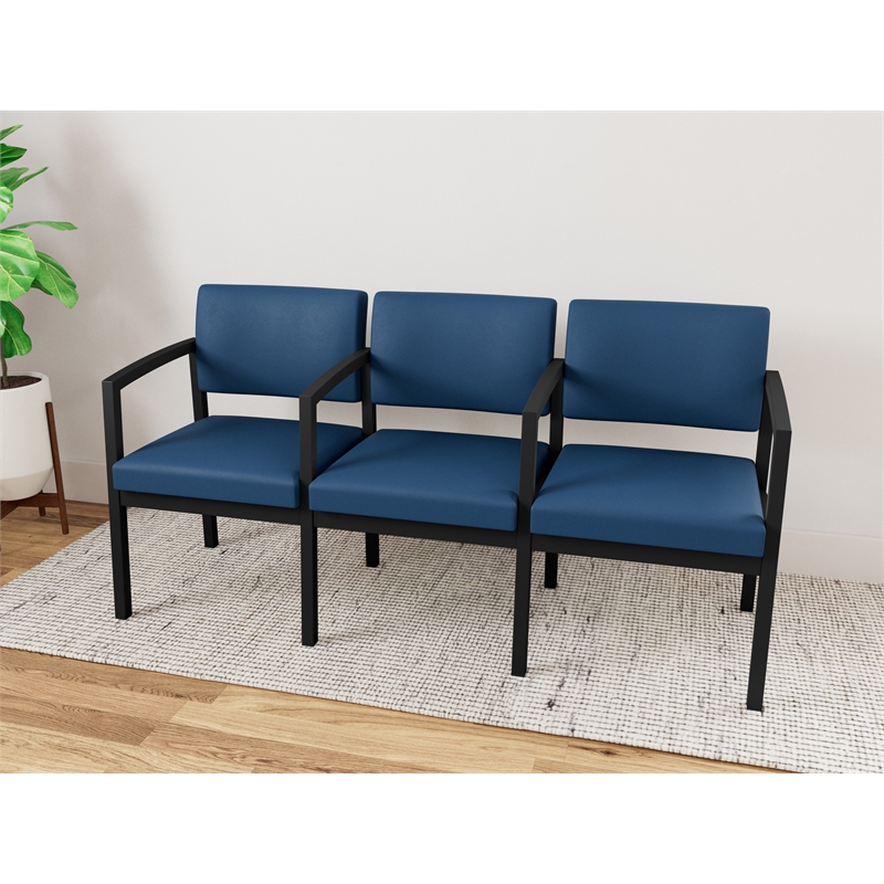 Lesro Industries Steel Waiting Reception 3 Seat Tandem Seating in Blue