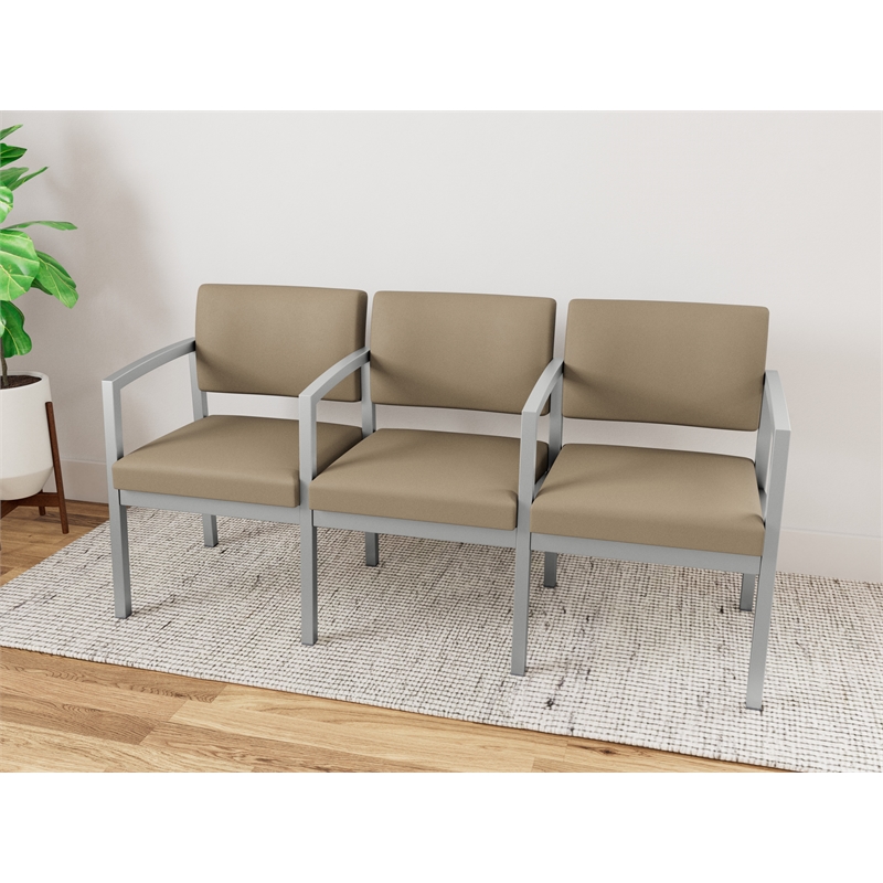 Lesro Industries Steel Waiting Reception 3 Seat Tandem Seating in Brown