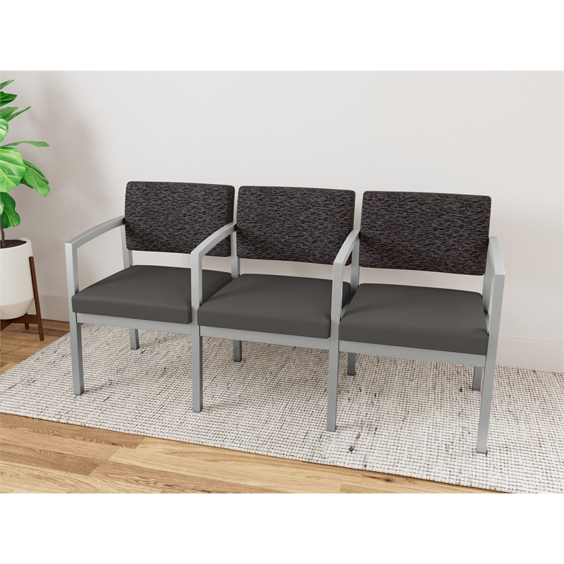 Lesro Industries Steel Waiting Reception 3 Seat Tandem Seating in Gray