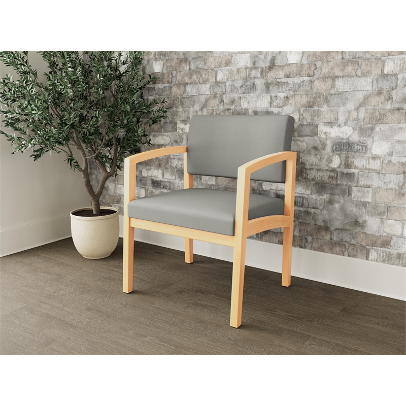 Lesro Industries Wood Waiting Reception Wide Guest Chair Wood Frame in Gray