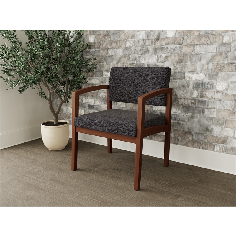 Lesro Industries Wood Waiting Reception Wide Guest Chair in Black