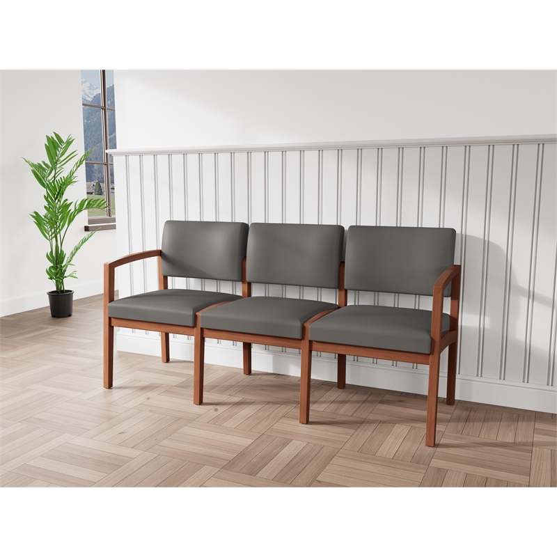 Lesro Industries Wood Waiting Reception 3 Seat Sofa Wood Frame in Gray