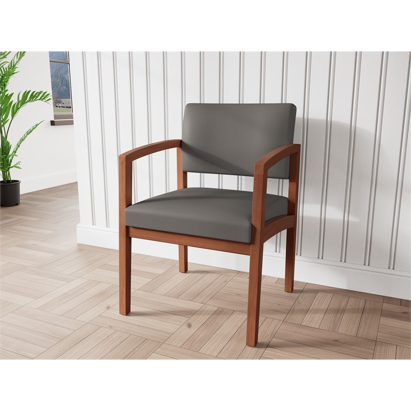 Lesro Industries Wood Waiting Reception Guest Chair Wood Frame in Gray