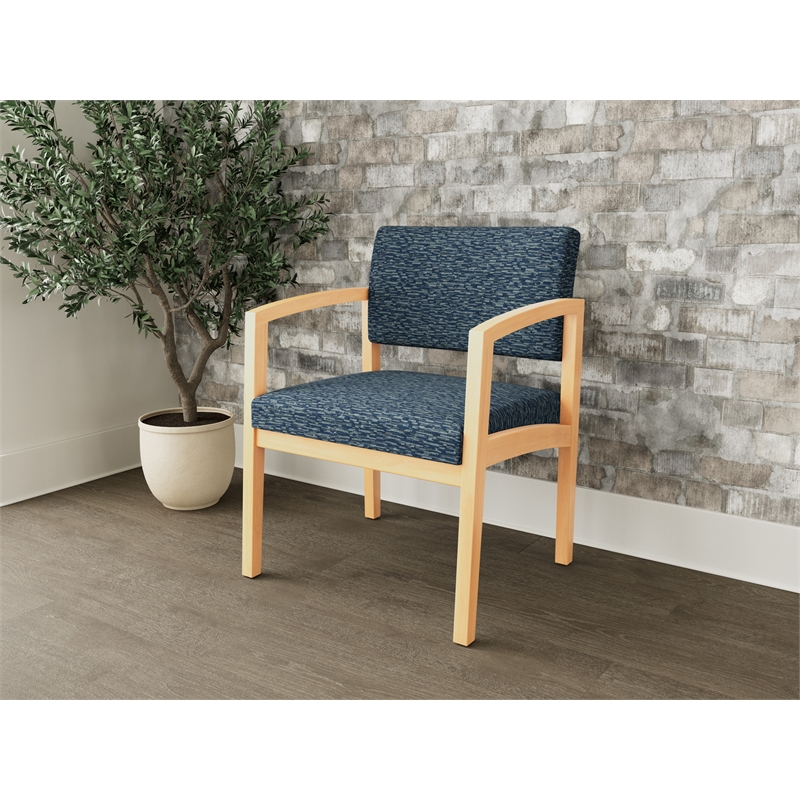 Lesro Industries Wood Waiting Reception Wide Guest Chair Wood Frame in Blue