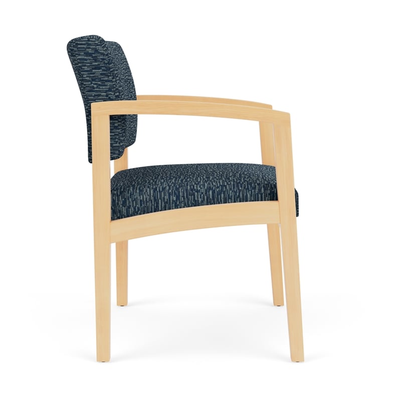 Lesro Industries Wood Waiting Reception Wide Guest Chair Wood Frame in Blue