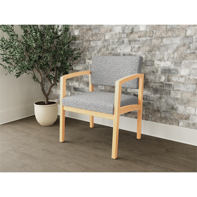 Lesro Industries Wood Waiting Reception Wide Guest Chair Wood Frame in Gray