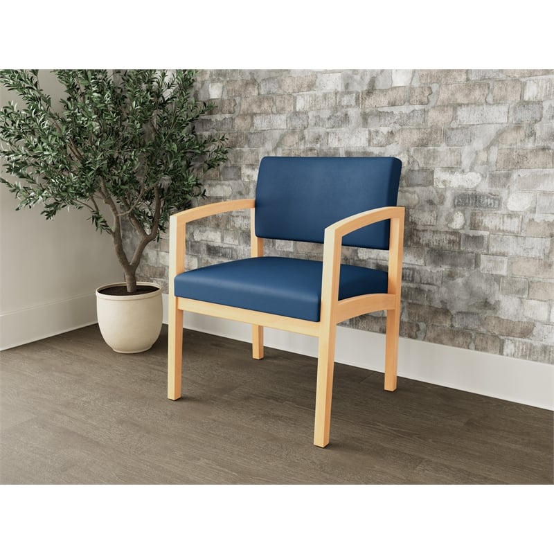Lesro Industries Wood Waiting Reception Wide Guest Chair Wood Frame in Blue