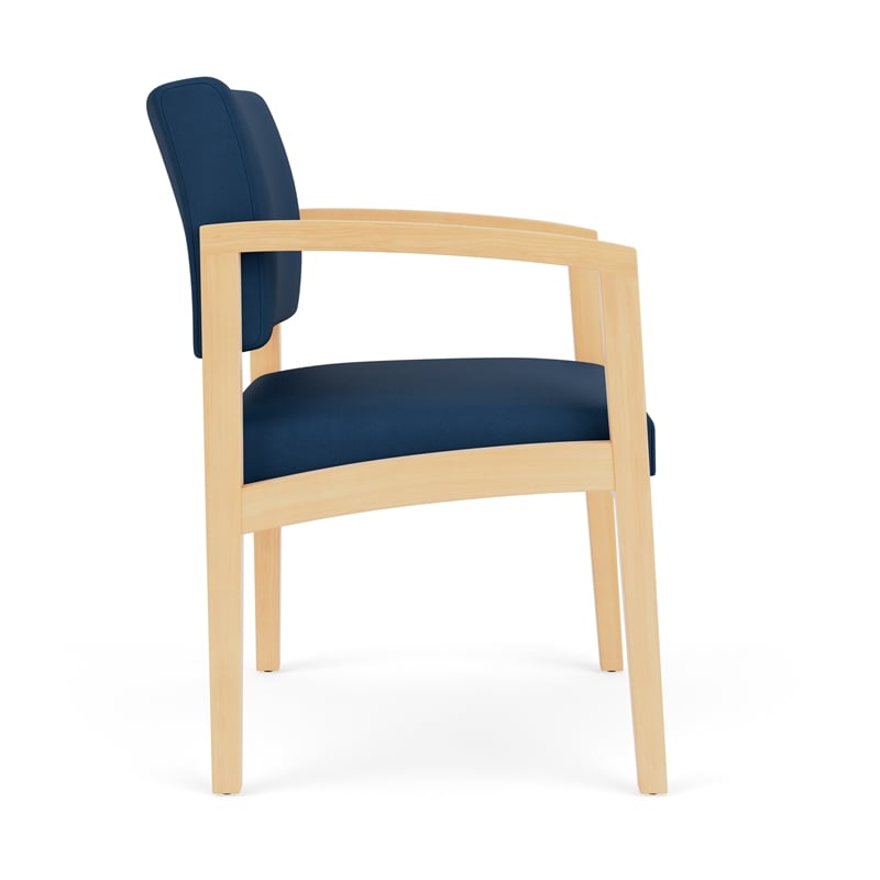 Lesro Industries Wood Waiting Reception Wide Guest Chair Wood Frame in Blue