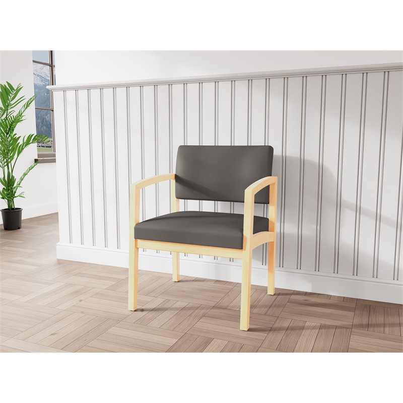 Lesro Industries Wood Waiting Reception Wide Guest Chair Wood Frame in Gray