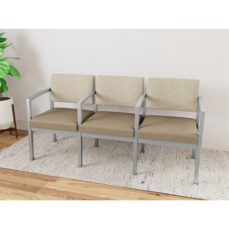 Lesro Industries Steel Waiting Reception 3 Seat Tandem Seating in Brown