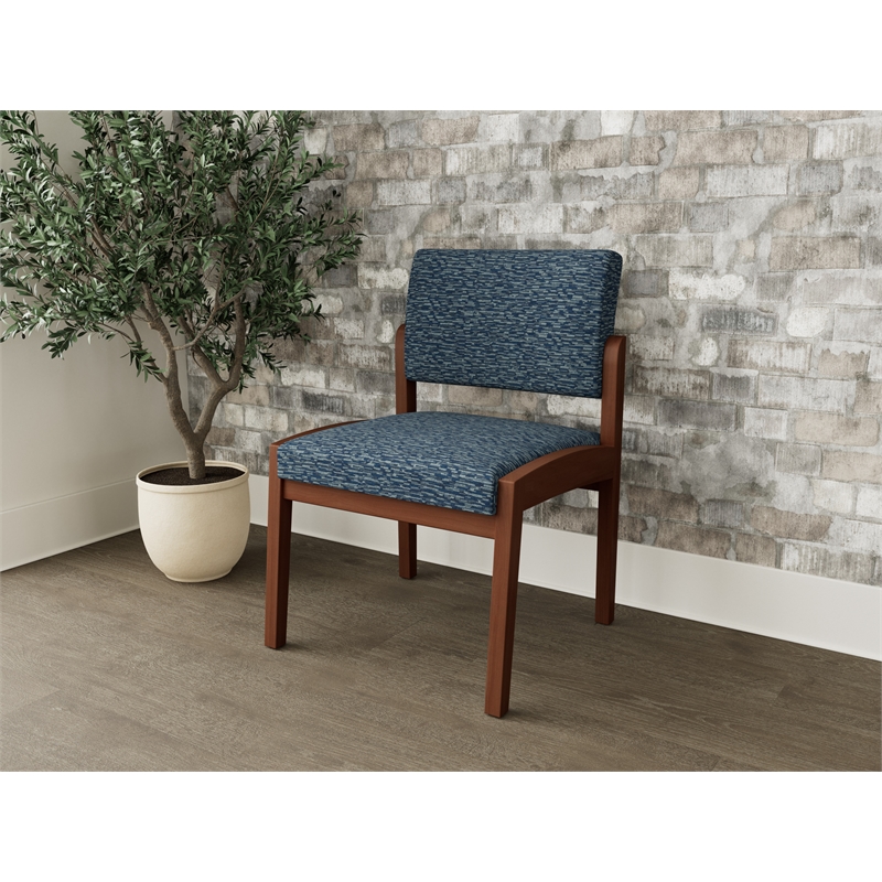 Lesro Industries Wood Waiting Reception Armless Guest Chair in Blue