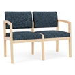 Lesro Industries Wood Waiting Reception 2 Seat Sofa Wood Frame in Blue
