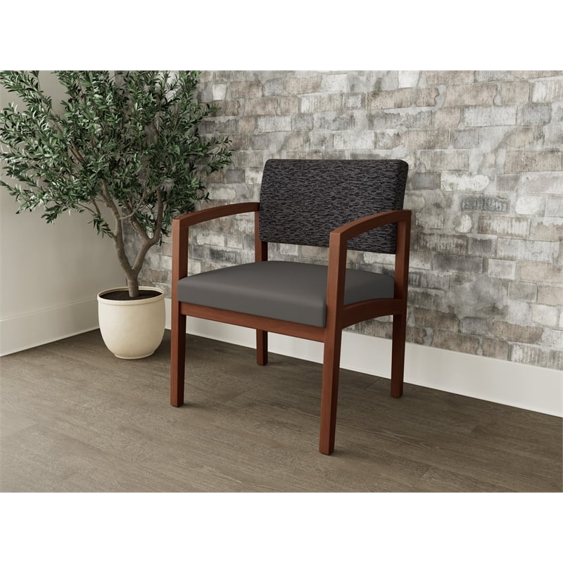 Lesro Industries Wood Waiting Reception Wide Guest Chair Wood Frame in Gray