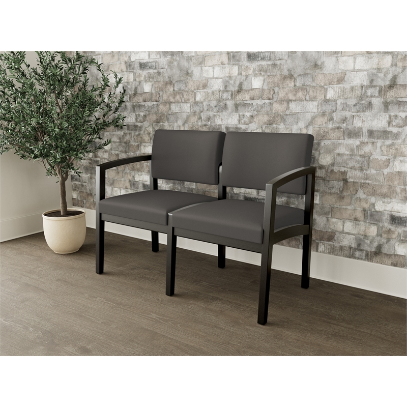 Lesro Industries Wood Waiting Reception 2 Seat Sofa Wood Frame in Gray