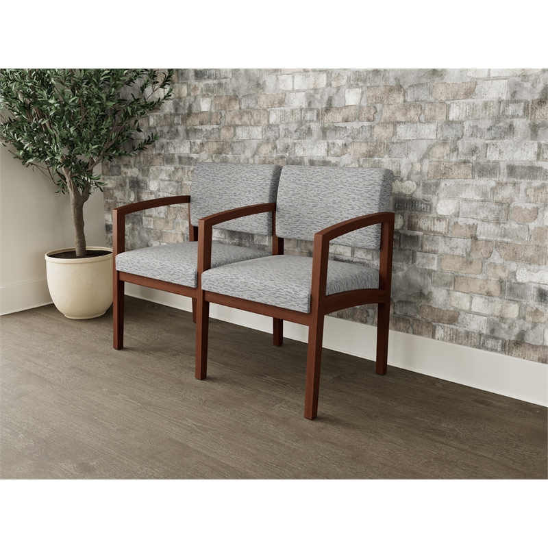 Lesro Industries Wood Waiting Reception 2 Seat Tandem Seating in Gray