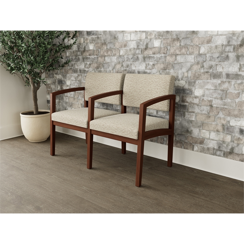 Lesro Industries Wood Waiting Reception 2 Seat Tandem Seating in Brown